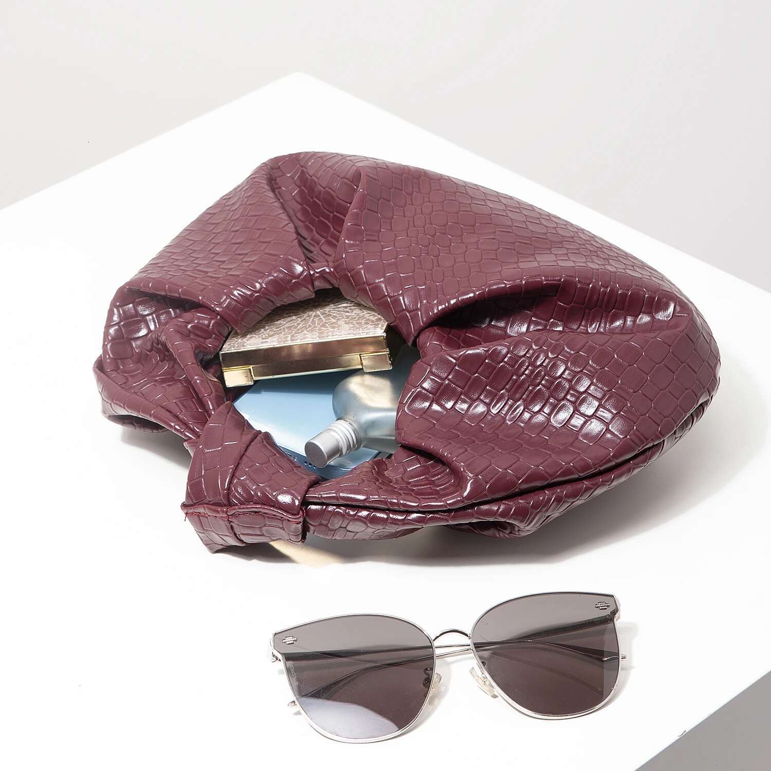 Retro Artificial Leather Woven Pattern Handbag, Knotted Decorative Crescent Pleated Cloud Bag, Women's Party Dress, Bury Wallet, Elegant Evening 