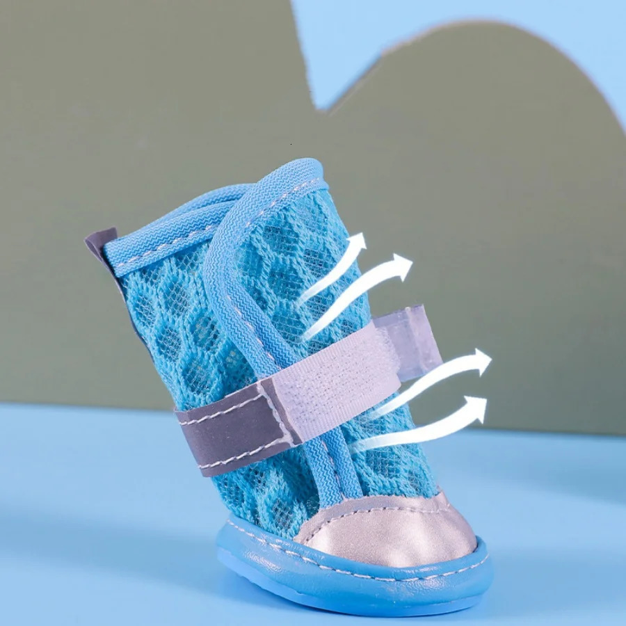 4 dog shoes in summer non-slip breathable wear pet dog shoes soft sole can not shake off the dog protective foot cover suitabl 250402
