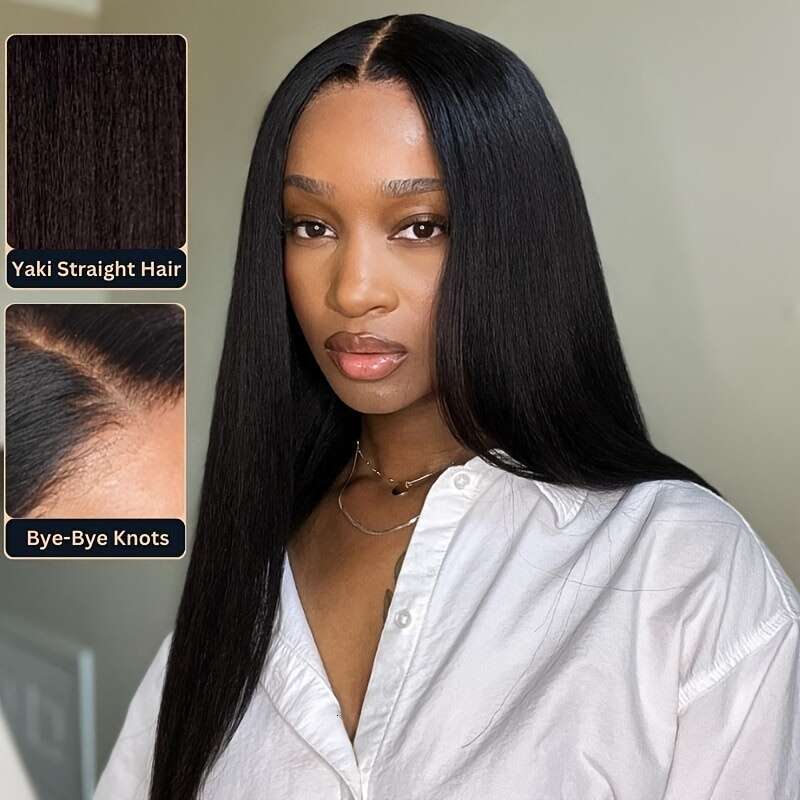 Nadula Bye Knots 7X5 HD Lace Front Wig Glueless Human - Brazilian Hair Density 150%, Pre Plucked Bleached Kinky/Straight For Black, Look Put On & Go W