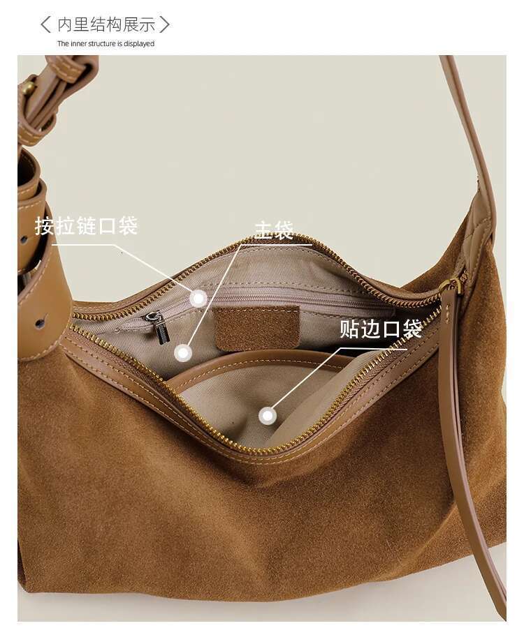 2025 New Nubuck Dumpg Hobo Soft Touch Matte Suede Leather Women Shoulder Adjustable Handle Hand Bag For Lady