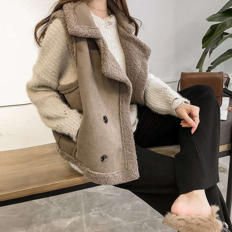 Lamb For Women, Autumn Winter New Loose BF Sleeveless Vest, Leather And Wool Integrated Suede Vest Jacket B5