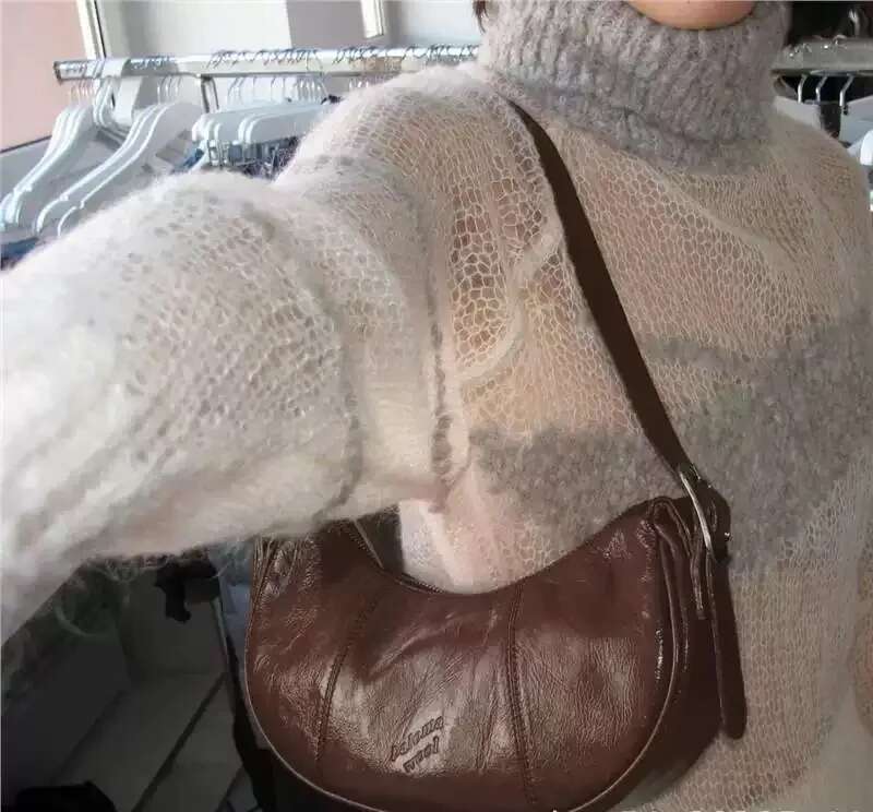 Pa Wl Pea Imported Oil Wax Cowhide Armpit Crossbody Dumpg Bun Female