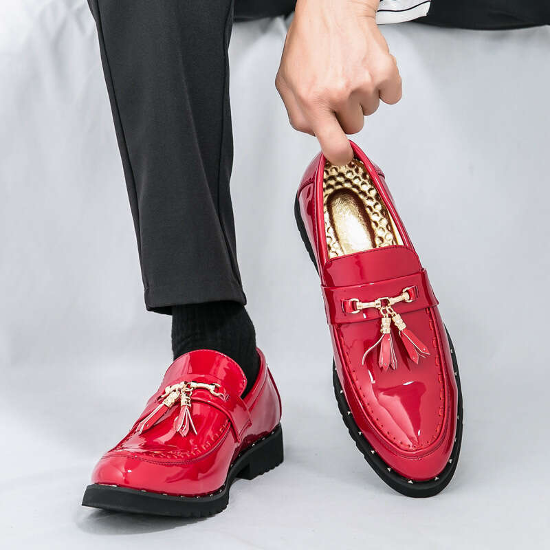 Large men's business dress 2024 new trendy pointed shiny face wedding leather shoes