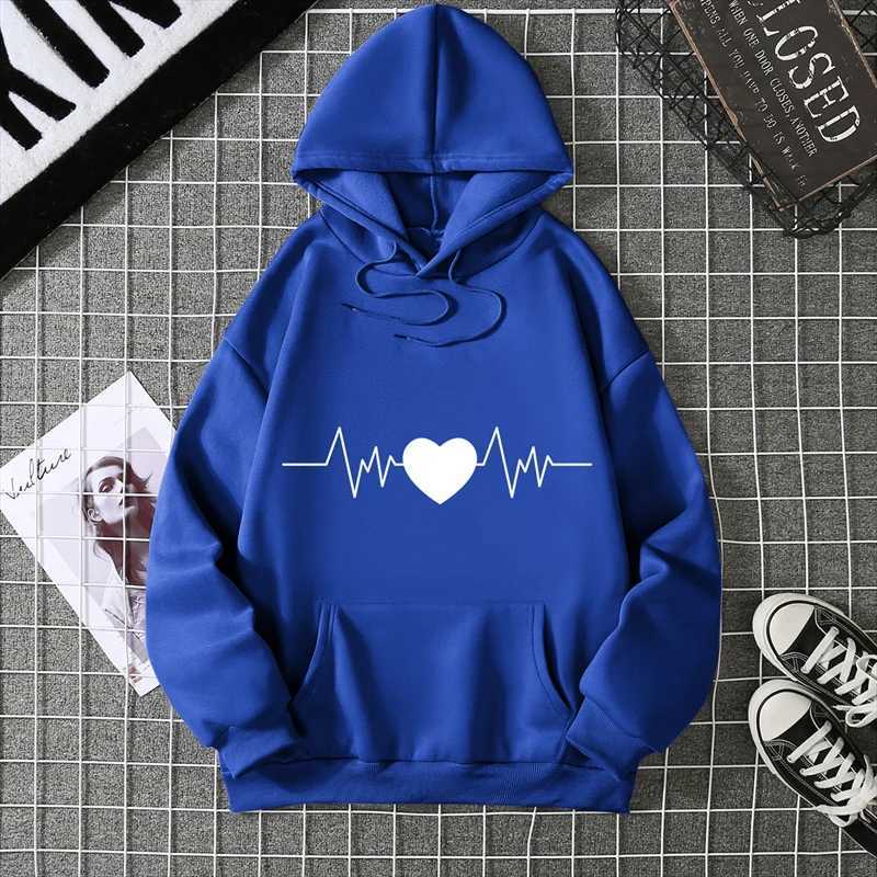2025 New Style Unisex Autumn Winter Hoodie Heart Print Hooded Loose Drawstring Pullover Thick Plush Warm Pocket Casual HoodieT251105
