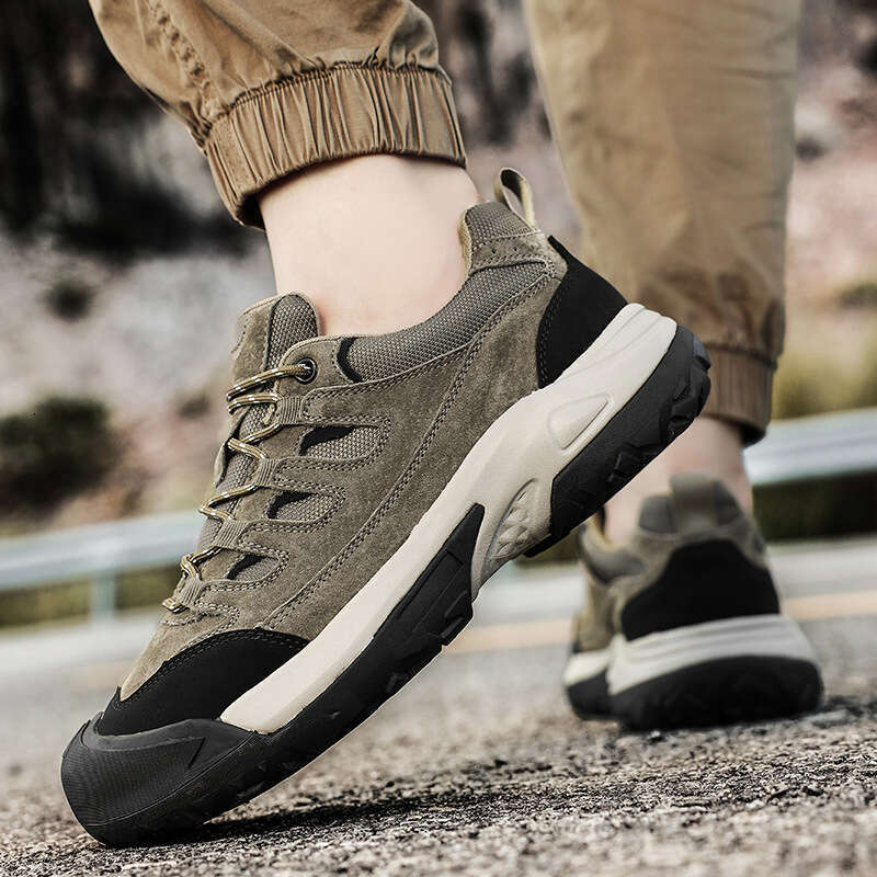 Large solid color low cut sports fashionable lace up casual thick soled hiking shoes, anti slip outdoor men's shoes