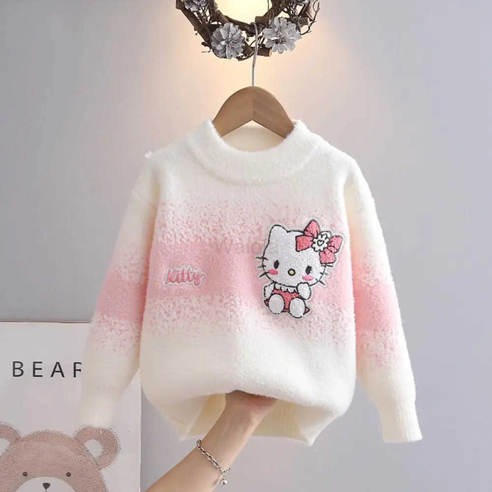 Sanrio Girls Hello Kitty Sweater Autumn Winter Cute Pullover Knitted Sweater Cartoon Bottoming Shirt Childrens Leisure Base Top H251105