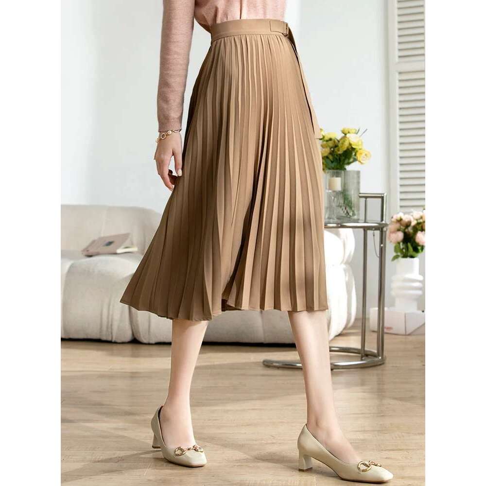 Pleated Skirt For Women Office Lady Slim High Waist A-E Skirts Fashion Elegant Female Bottoms