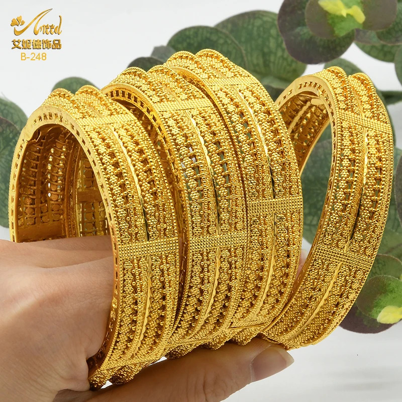 ANIID Indian 24K Gold Color Bangle Bracelet Jewelry Indian Women Charm Bangles African Wedding Anniversary Gifts 251031