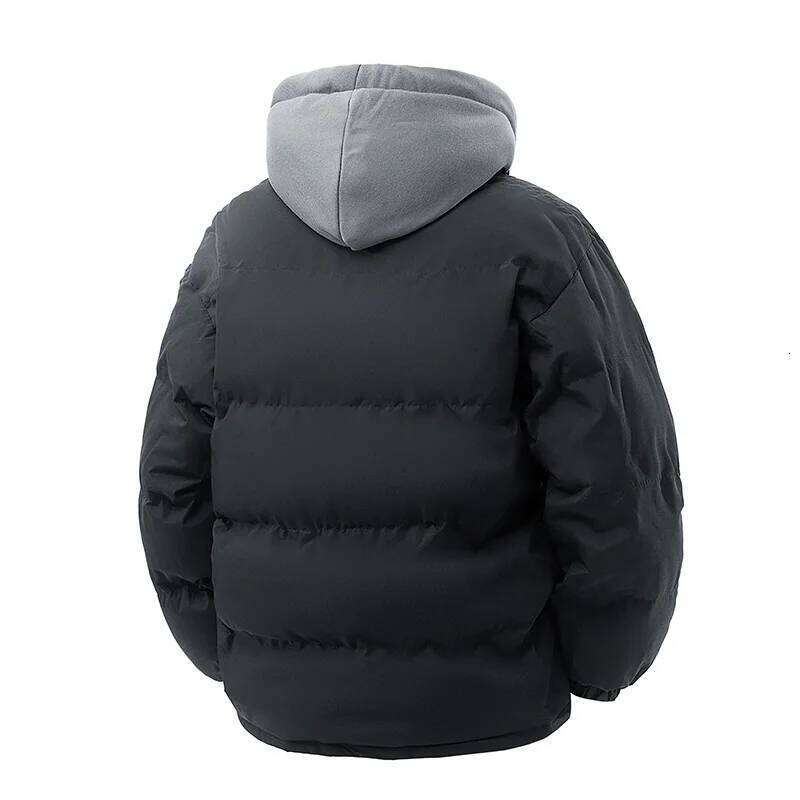 2025 Men's Warm Parkas Casual Cotton-Padded Jacket Winter Men Trendy Fake Two-piece Hooded Bread Cotton-padded Jackets Coats