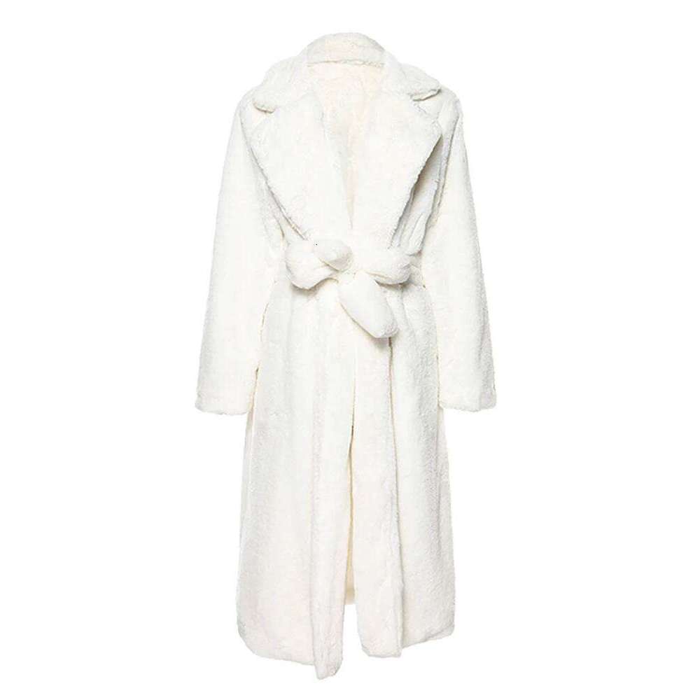 Designer Clothes Lautaro Winter Long White Fluffy Warm Oversized Faux Fur Coat Women With Hood Lapel Sashes Loose Korean Fashion Outerwear Hot Selling