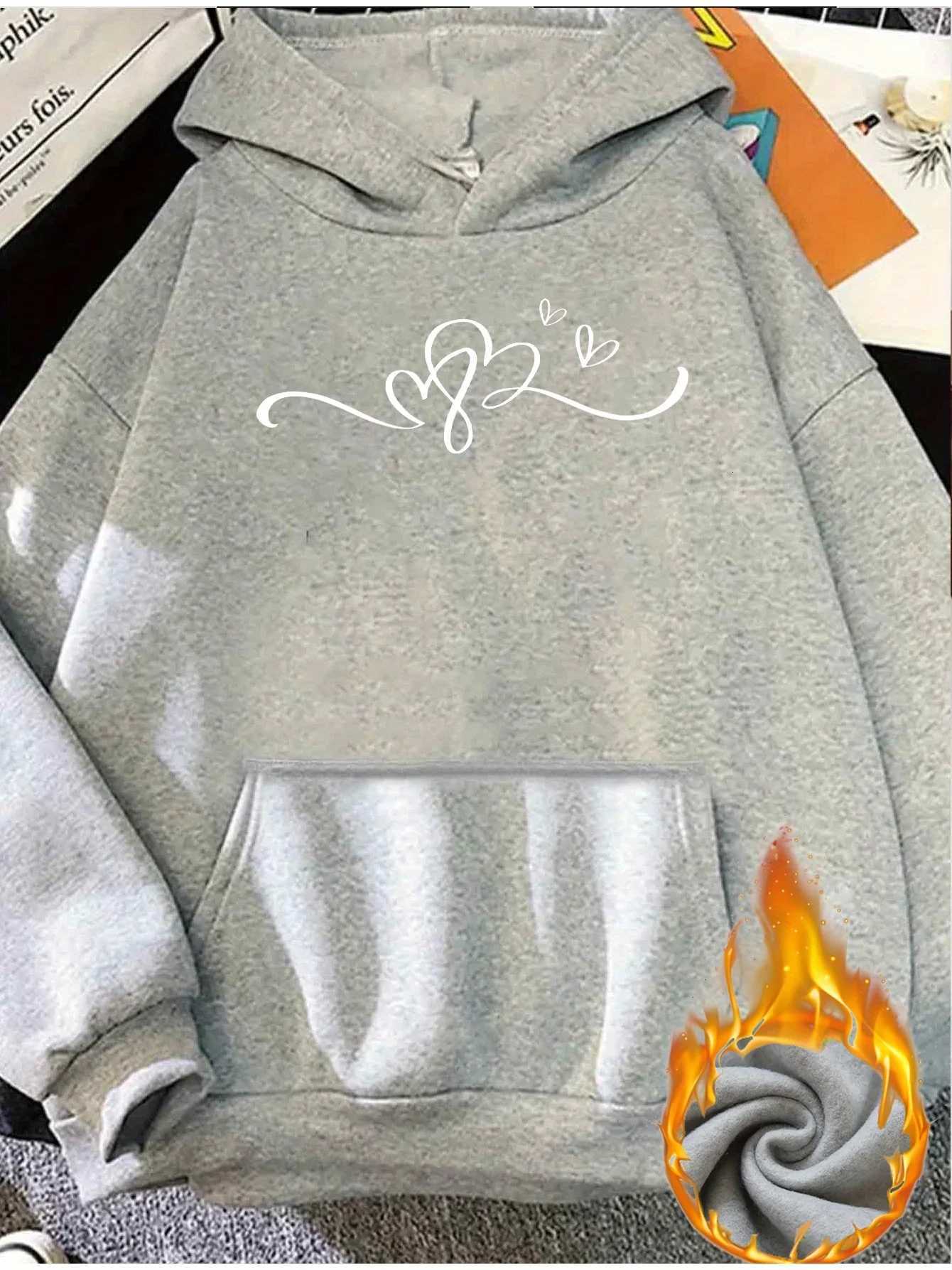 2025 Autumn and Winter Womens Hoodie Heart Floral Print Hooded Sweatshirt Comfortable Casual Womens Street Fashion SoftFashionT251105