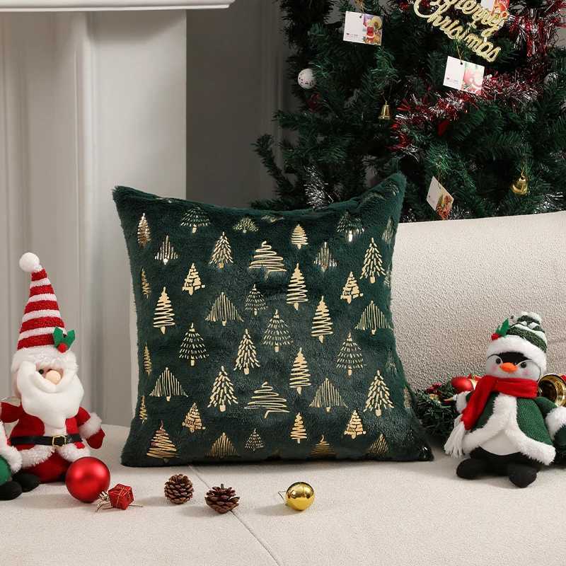 CANIRICA Cushion Cover Plush 45x45cm Green Christmas Supplies Pillow Cover for Living Room Sofa Home Decoration Party Pillowcase Y251105