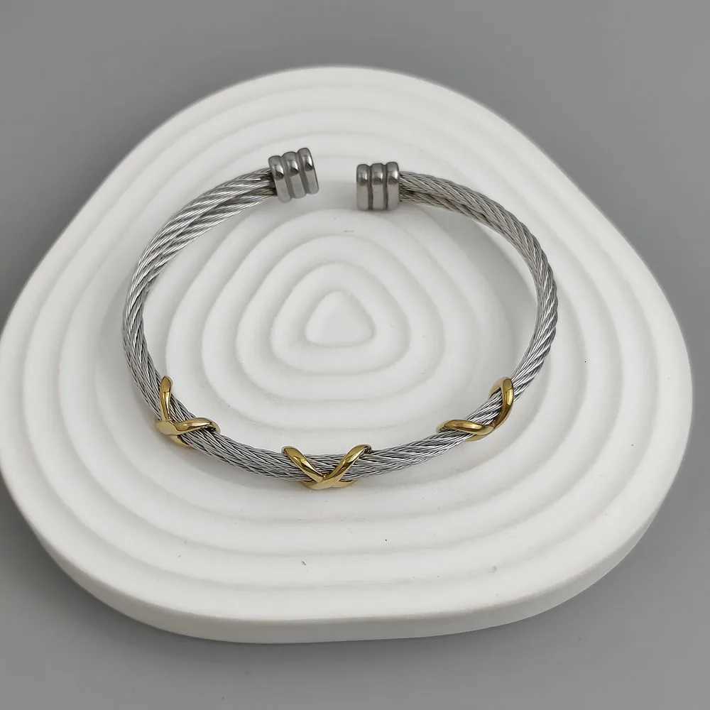 Original double-layer steel wire cross gold-plated stainless steel womens bracelet waterproof and rust-free couple braceletXJ251105