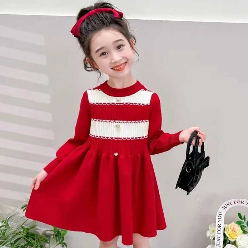 2025 New Korean Style Girls Knit Dress for Baby Girl Childrens Long Sleeve Spring Autumn Trendy Dress C251105