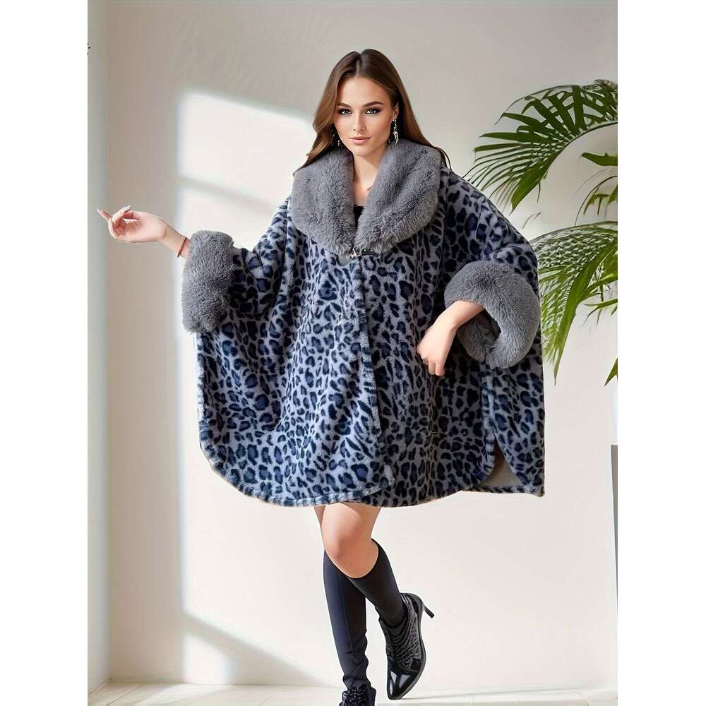 Autumn And Winter Thickened Cow Zebra Leopard Print Spotted Shawl Canopy Loose Faux Fur Bat Style Open Cardigan Cloak