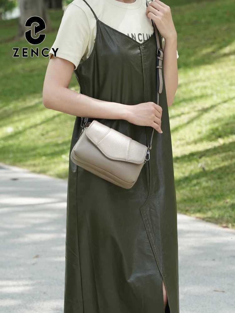 Zency 2025 Genuine Cowhide Leather Crossbody for Women Simple Multi-compartment Shoulder Handbag Satchel Cow Skin Khaki Beige Z251104