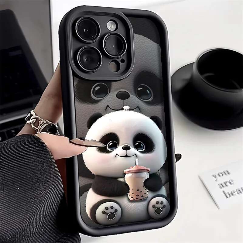 Soft Liquid Silicone Phone Case For iPhone 15 13 11 12 16 14 Pro Max XR XS X 7 8 Plus SE Shockproof Bumper Cute Panda Cover