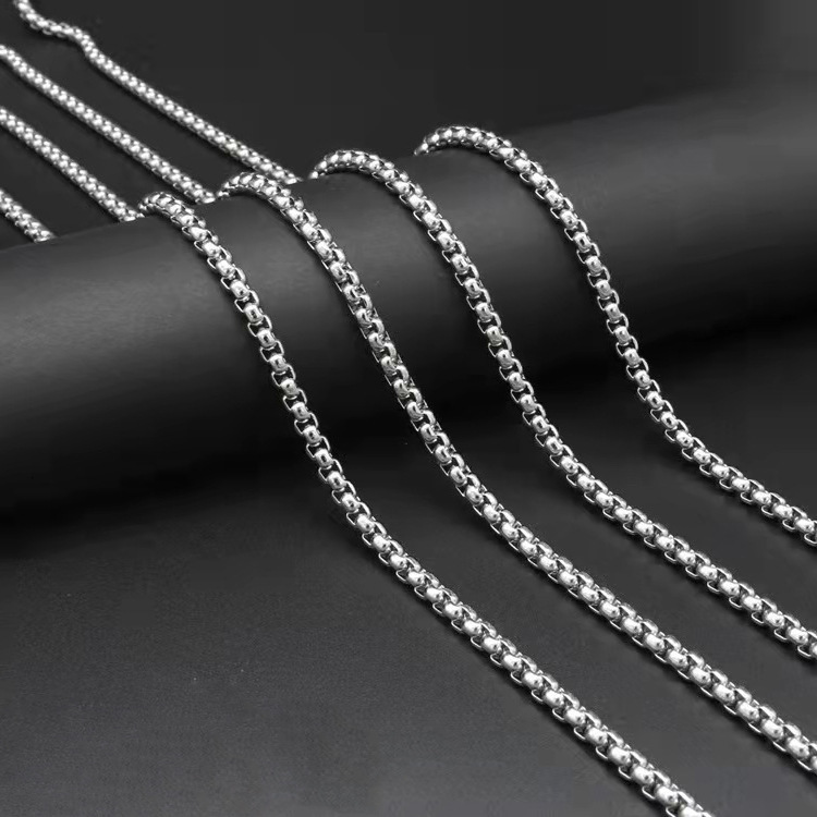 Cross-Border Stainless Square Pearl Men's Titanium Steel Necklace Trendy Hip-Hop Punk Jewelry Sweater Chain