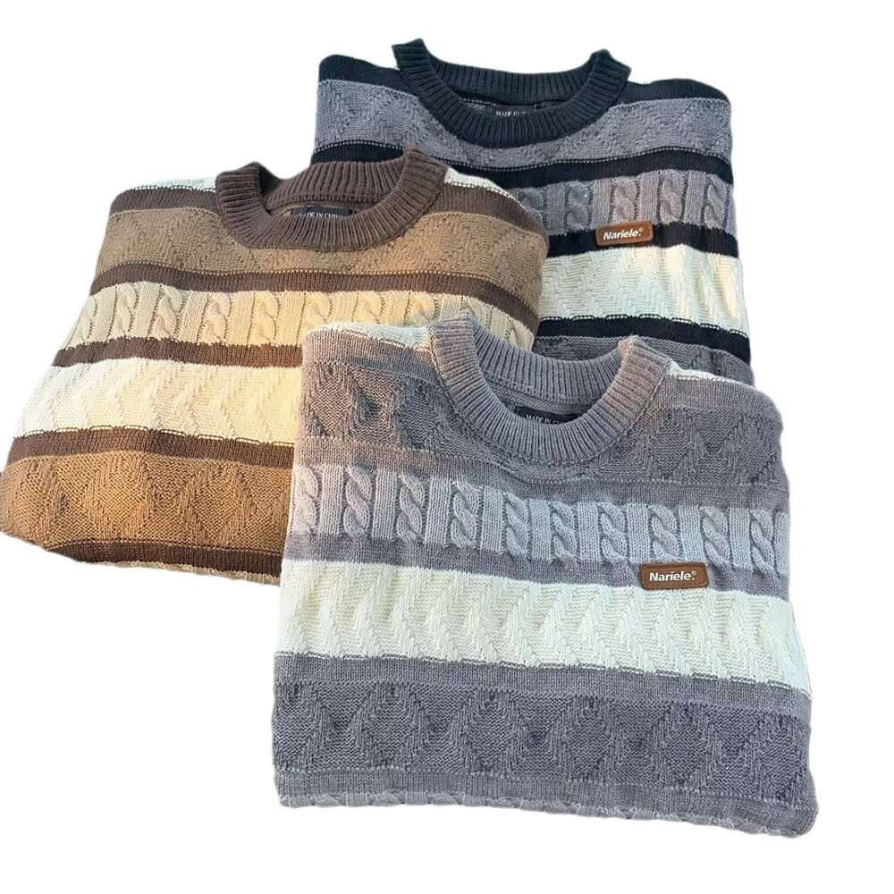 Striped Design Round Neck Pullover Long Sleeve Sweater Women, Autumn And Winter Loose Sweet Knitted Top For Outerwear B5