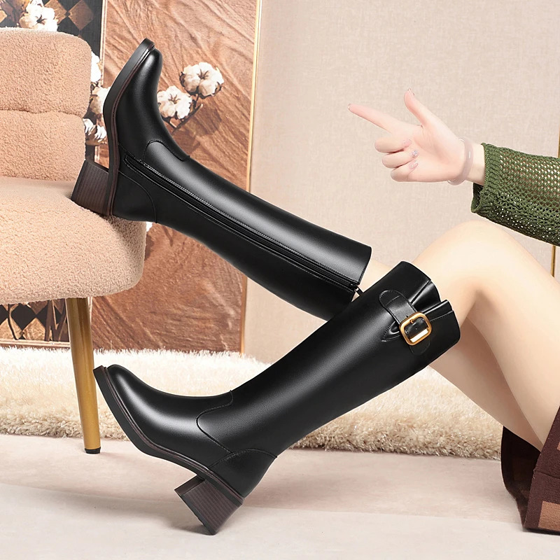 DIMANYU Womens Long Boots Nonslip 2025 Winter Genuine Leather Womens Boots Wool Warm Large Size Female Knight Boots 251031