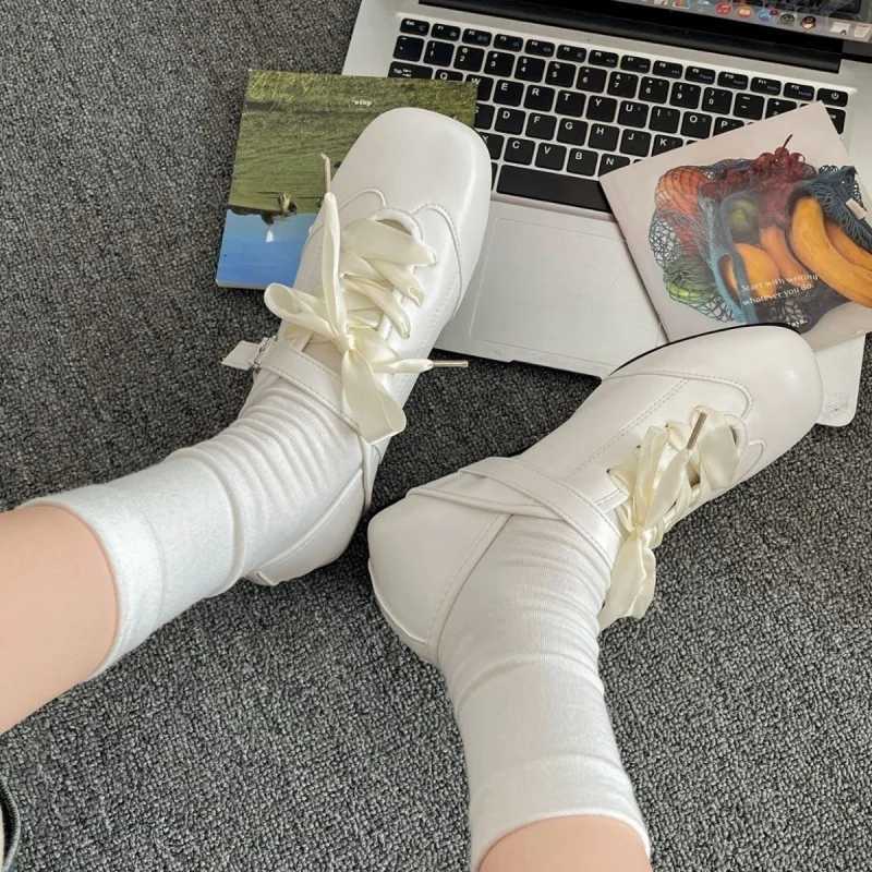 Square Toe Shallow Mouth Mary Janes New Wens Inside Heighte Ribbon Bow Casual Soft Sole Non-Slip Single Flat Shoes Y251105