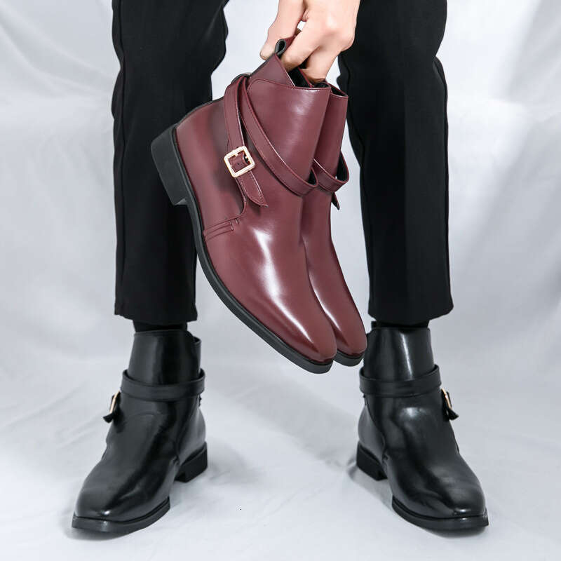 Large high top leather 2024 autumn/winter new Chelsea Martin boots men's belt buckle
