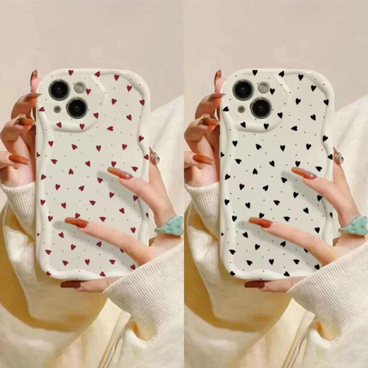 16Pro Love Heart Phone Case For IPhone 16 15 Pro Max 11 13 12 Mini XR 14 Plus Cover 3D Wavy Curved Edge Soft Clear TPU Cases