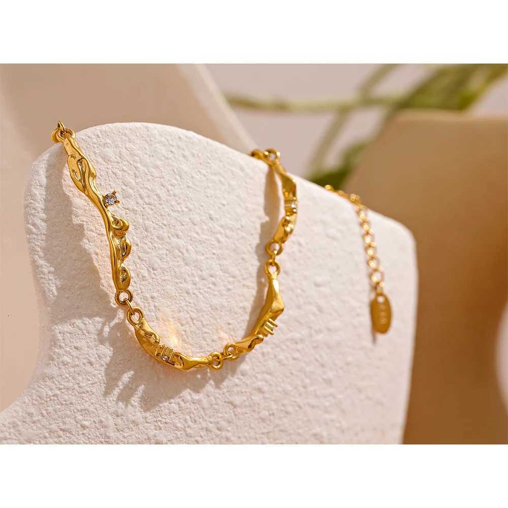 Yhpup New Design Metal Rock Texture Stainless Steel Gold Color Plated Statement Chain Bangle Bracelet Vintage Fashion JewelryXJ251105