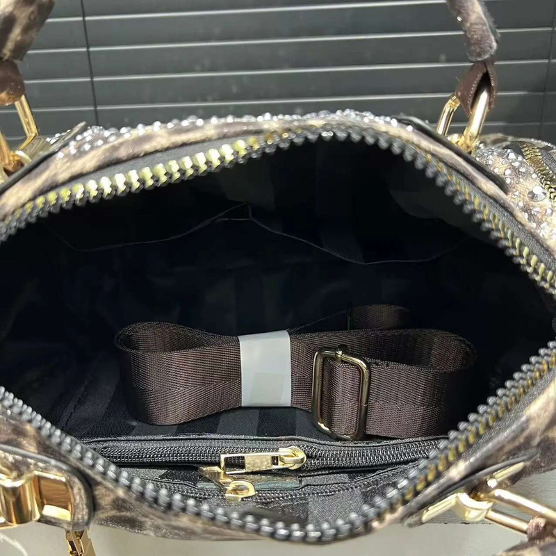 Women's Fashion Inlaid Dia Handbag Large Capacity Leopard Print Shoulder Crossbody Bag