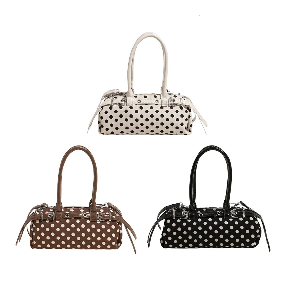 Polka Dot Shoulder Bag with Adjustable Shoulder Strap Handbag Cylindrical Tote Bag for Women Girls Ladies Work Travel Commuting 251031
