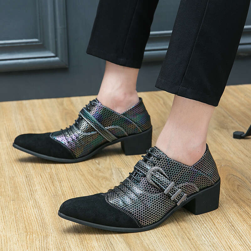 Large size high heels 2023 new spring and autumn pointed toe men's mid heel with shallow mouth single shoes