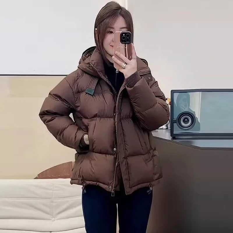 Schinteon Women White Duck Down Jacket with Hood Autumn Winter Warm Outwear Korean Style Over Size Loose Solid Color Coat 2025T251105