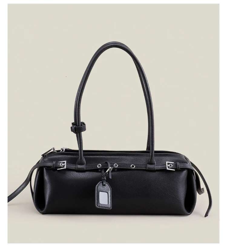 Strict Select High Quality Cow Leather Horizontal Bowg Tote Niche All-Purpose Leisure Kakhi Color Women Long Handle Handbag