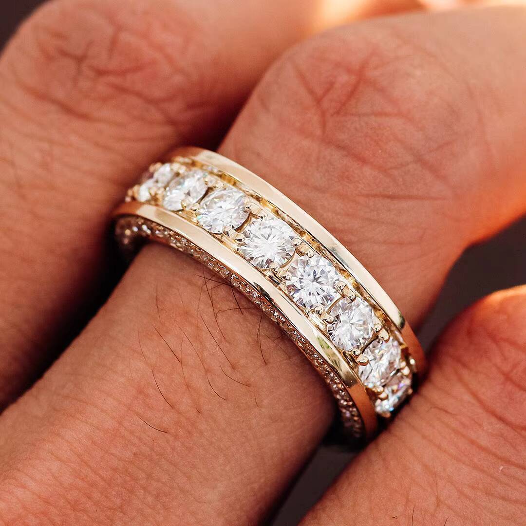 Custom Fine Jewelry Real 18K 14K 10K Solid Gold Moissanite Luxury Iced Out D VVS Men Vintage Prong Setting Wedding Ring