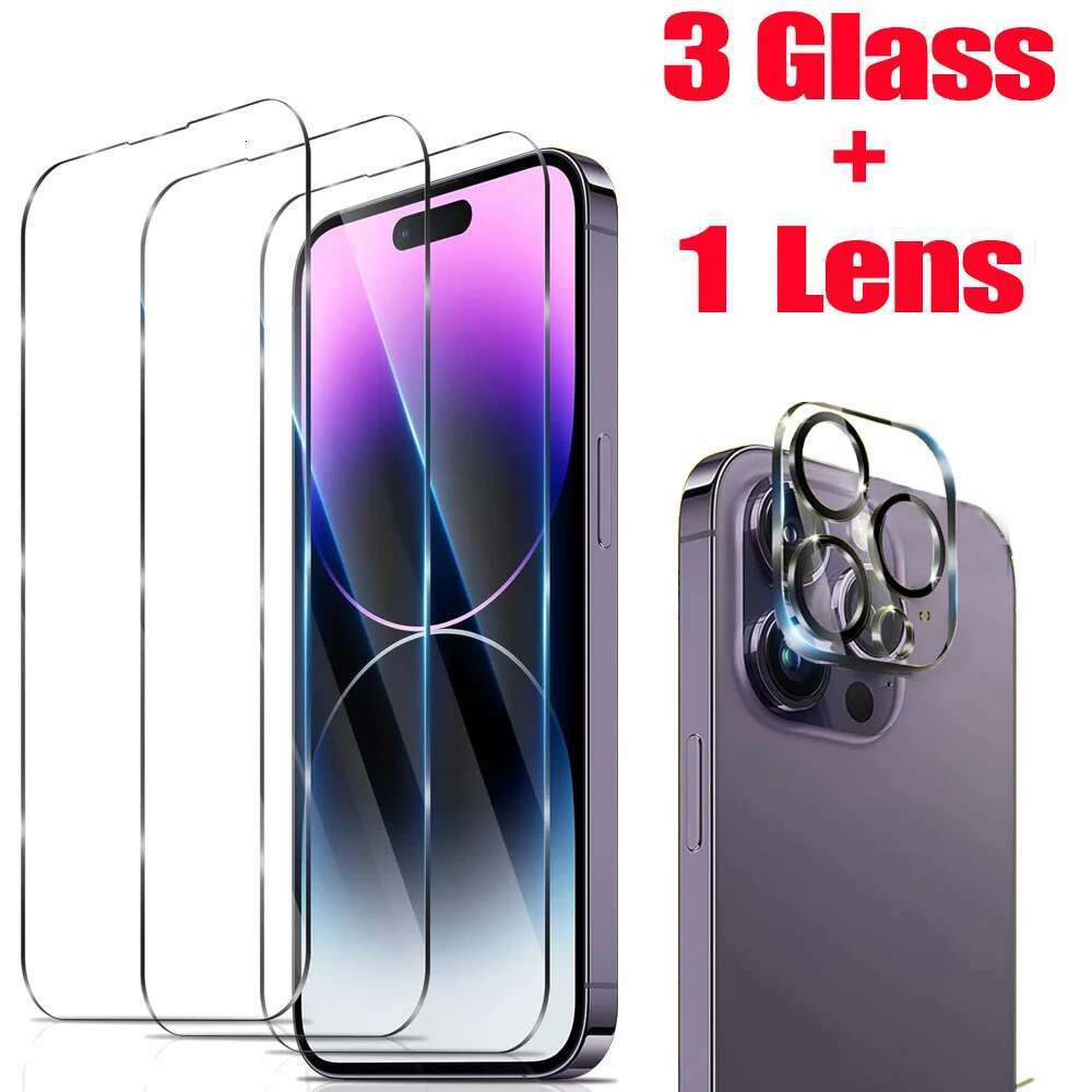 HD Screen Protection For iPhone 16 15 14 12 11 Max Tempered Glass iPhone15 Pro Camera Lens Film iPhone16 Plus 13 Mini