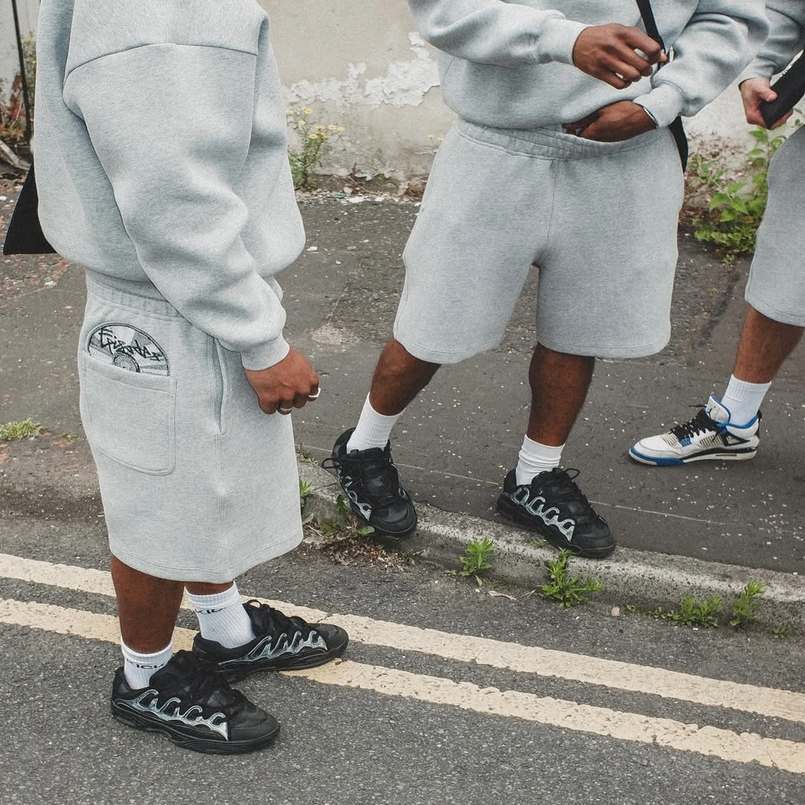 Grey Disc Pattern Mens Shorts Set Sporty Casual Wear Comfortable Loose Tracksuit Breathable Fabric Minimalist Modern Athleisure 251023