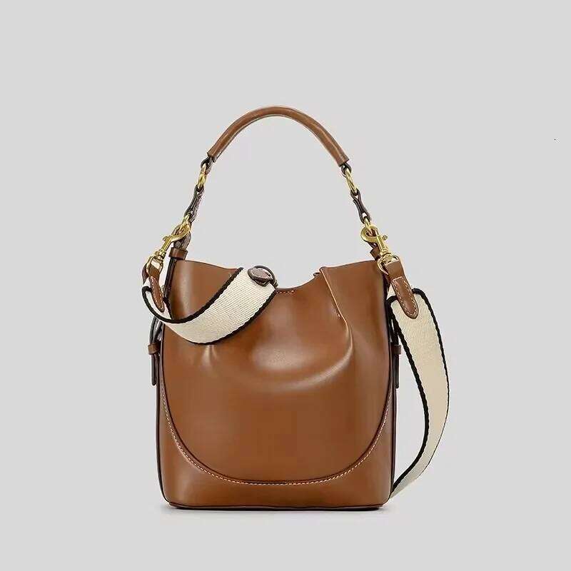 New Panelled Canvas Large Capacity Bucket Bag Designer Women Handbags Pu Leather Shoulder Crossbody Bags With Wide Strap 251105