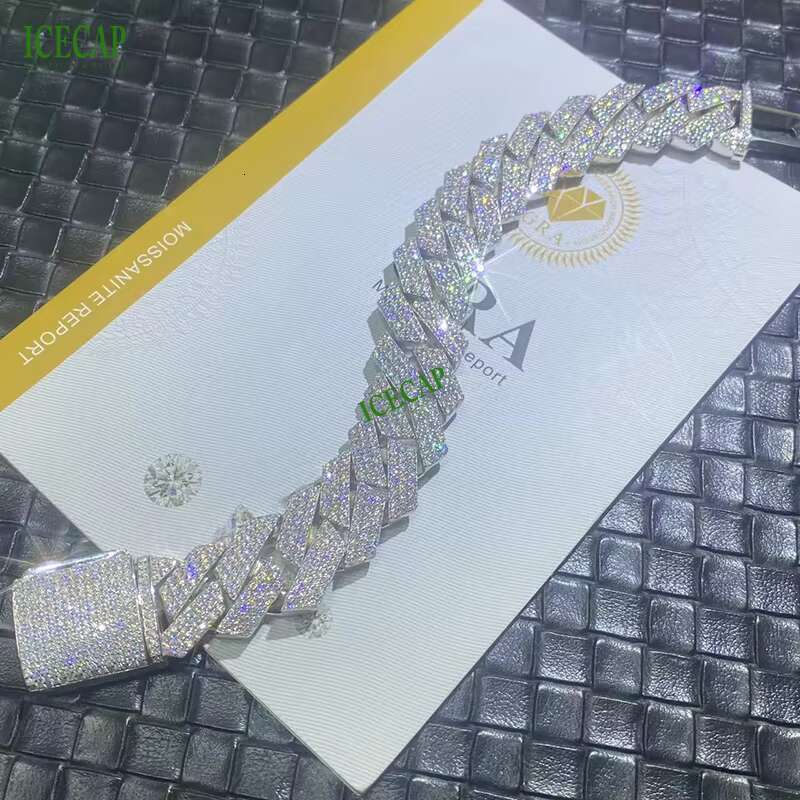 Icecap Fashion Jewelry Bracelets Hot Selling White Gold Cuban Link Chain 925 Sterling Silver Hip Hop Moissanite Custom Bracelet