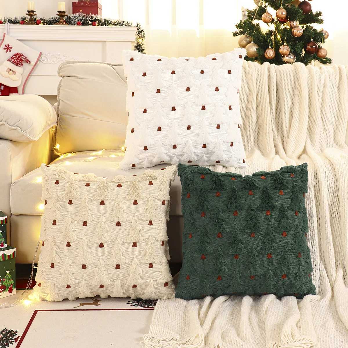 1 PC Christmas Tree Throw Pillow Cover Winter Plush Quilting Christmas Decoration Living Room Y251105