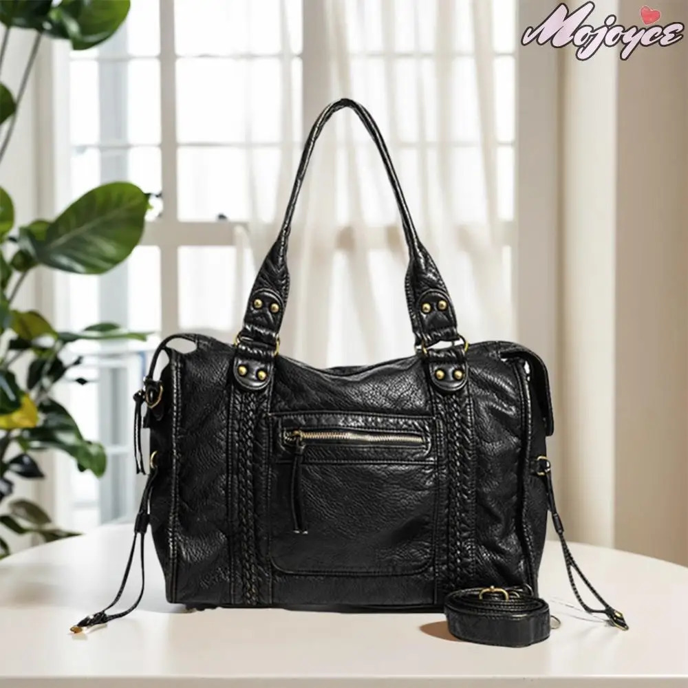 Leather Retro Y2K Shoulder Bag Women with Pockets Motorcycle Tote Handbag Crossbody Bags Large Capacity Travel Top Handle Bag 251031