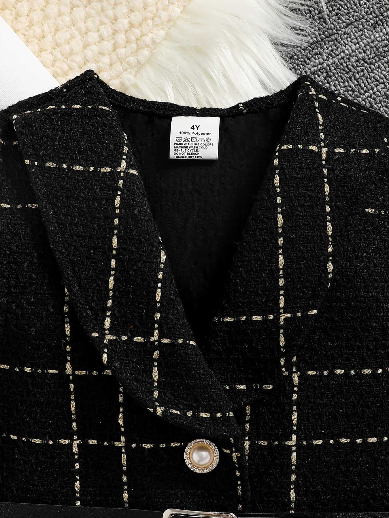 Spring and autumn Fashion Kids 2-piece ceremonial dress for cute girls Solid color crew neck shirt plaid lapel skirt suit Y251105