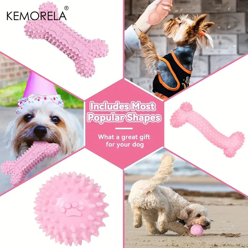 6 dog chew toys for cleaning teeth soft rubber bones fun balls interactive donut treatment set for small and medium-sized dog pet gifts 250402