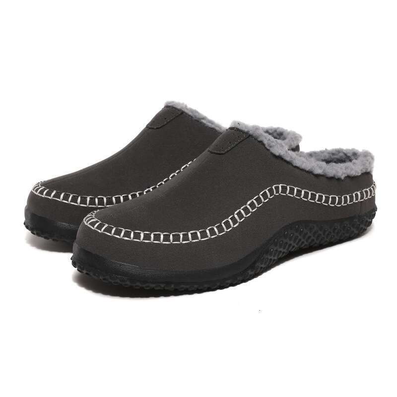 Large size men's with winter fleece, indoor cotton slippers for lazy people, casual toe shoes BY-9