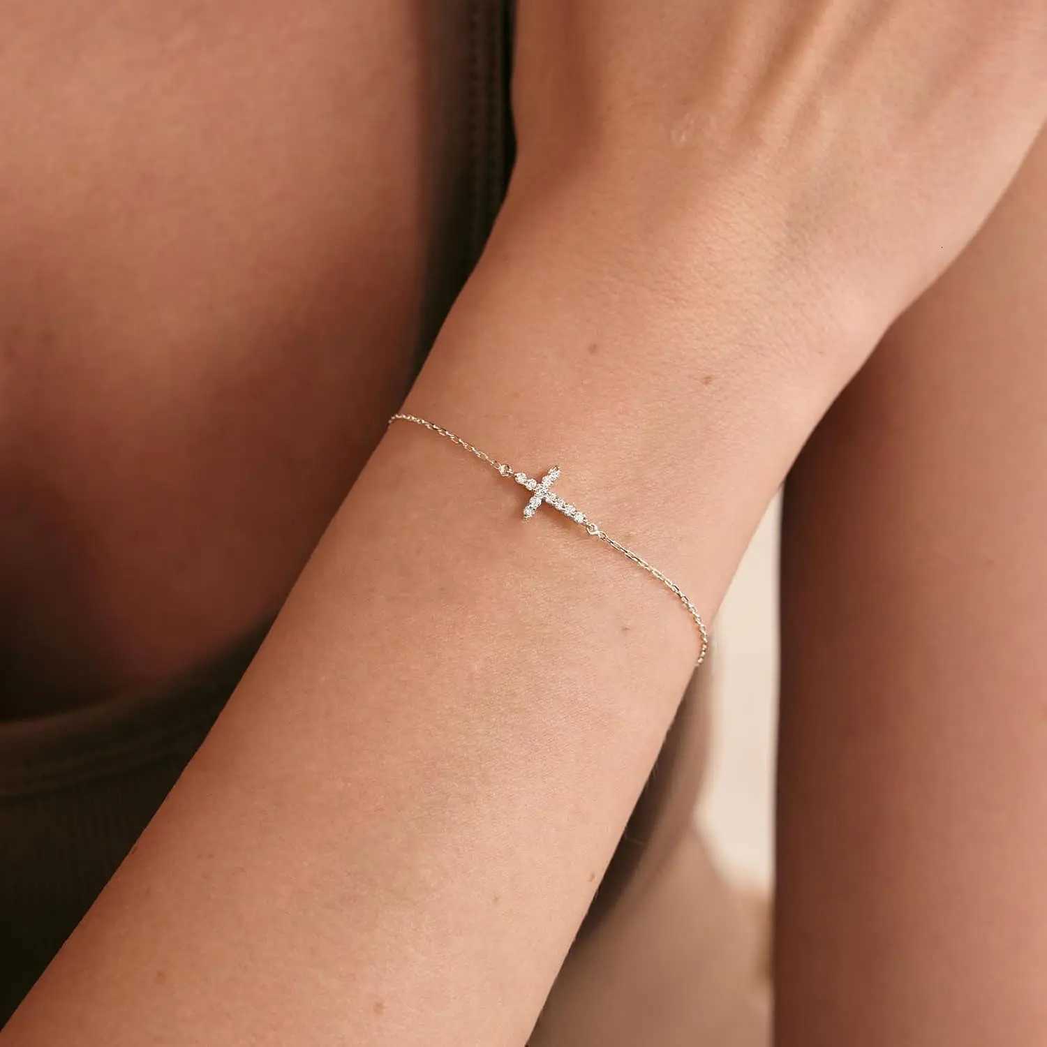 Dainty Cross Bracelet- 925 Sterling Silver/18k Gold Plated CZ Chain Bracelets for Women Trendy Religious Christian Jewelry GiftsXJ251105