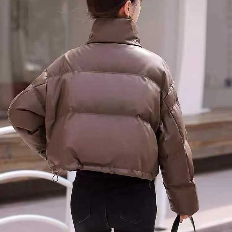Solid Color Windproof Cropped Puffer Jacket Women Winter Thick Short Coat Warm Coat Fluffy Parka Vintage Tops Womens ClothingT251105