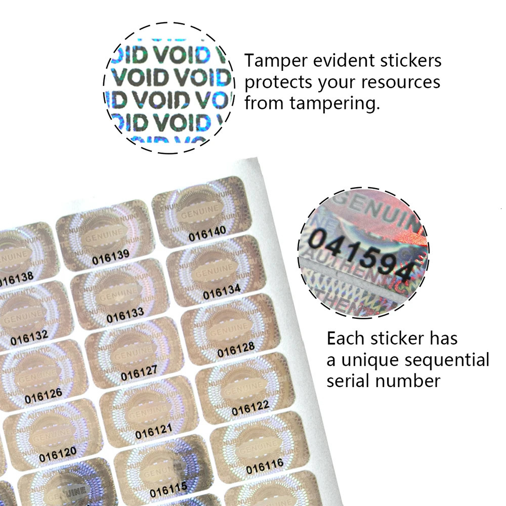 300/600pcs 2.5x1.5cm Security Seal Tamper Proof Stickers Holographic Warranty Void Laser Label with Serial Number Adhesive label 250402