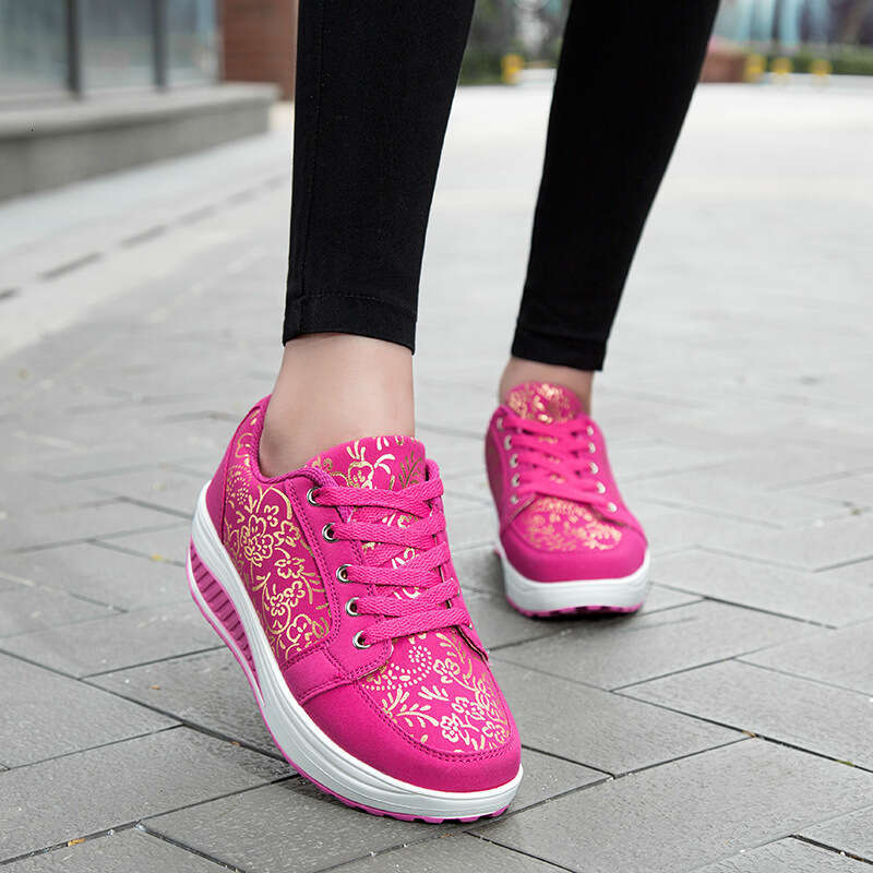 Spring round toe women's front lace up adhesive black low cut sports textile category shoes, wedge heel shoes for women