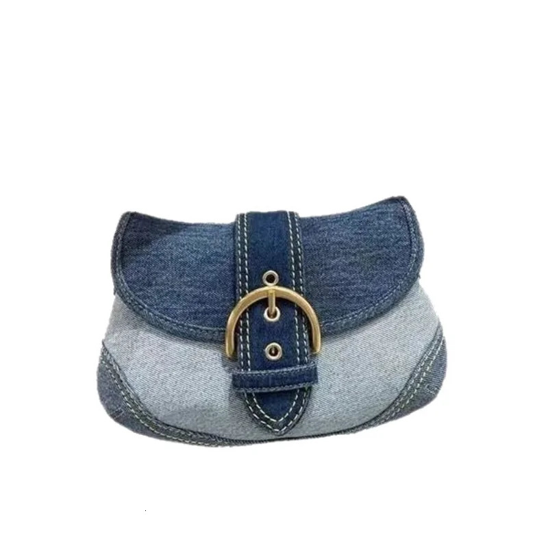 2025 HighEnd FrenchStyle Patchwork Denim Underarm Bag Womens Shoulder Baguette 251104