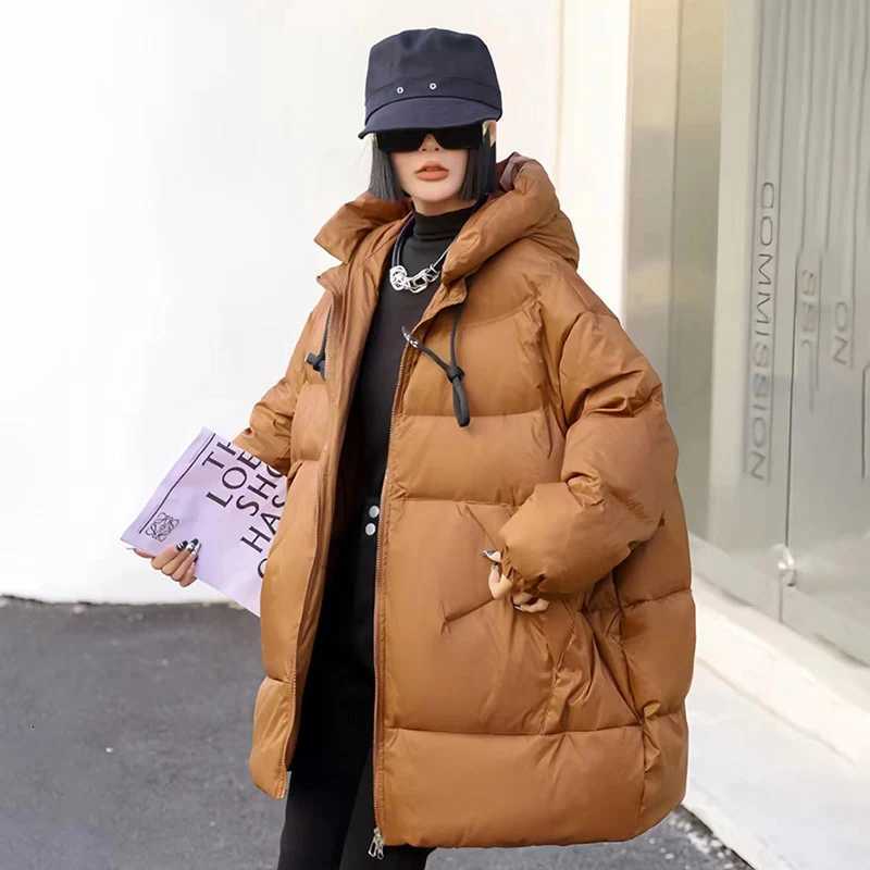 Schinteon Women Down Jacket Casual Loose Over Size Autumn Winter Thick Warm Outwear with Hood White Duck Down Long Coat 2024 NewT251105