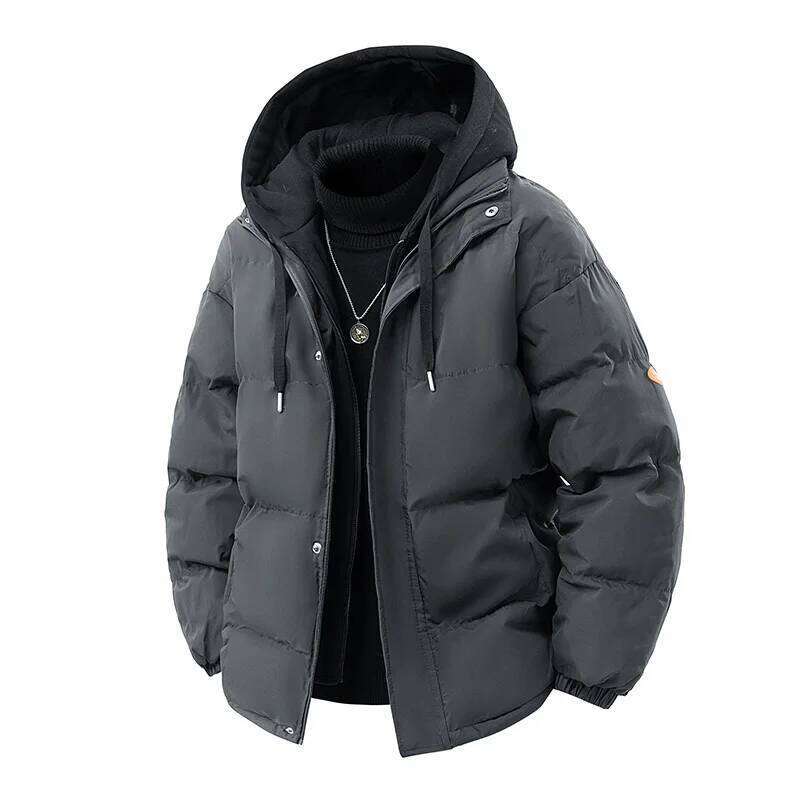 2025 Men's Warm Parkas Casual Cotton-Padded Jacket Winter Men Trendy Fake Two-piece Hooded Bread Cotton-padded Jackets Coats